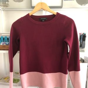 Ann Taylor Burgundy and Light Pink Colorblock Crewneck Sweater